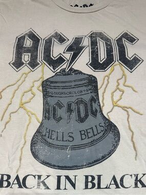 AC/DC Cream Tee with Black & Gold Bell Graphic